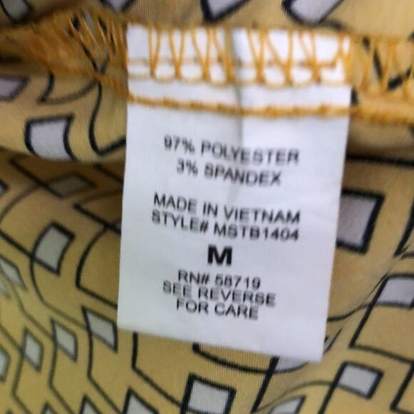 Notations Womens M Button Down V-Neck Blouse Yellow Black Geometric - Picture 3 of 3